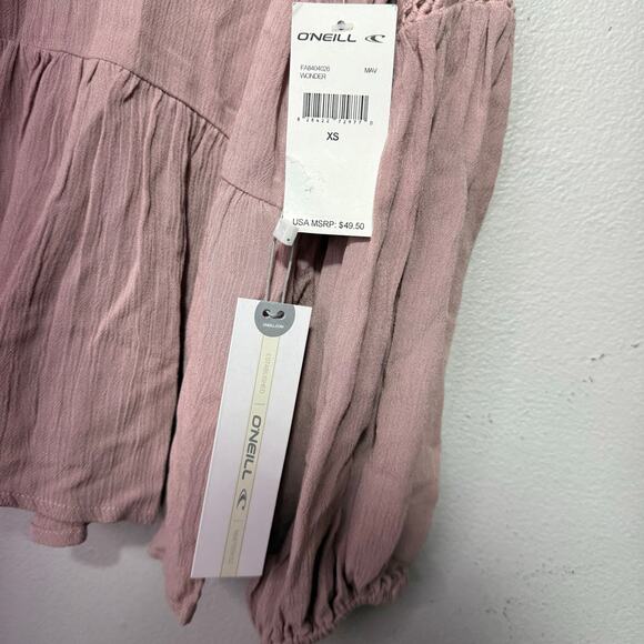 O’Neill Women’s Mauve Cold Shoulder Peplum Top XS Long Sleeve Boho Chic New - Picture 8 of 8
